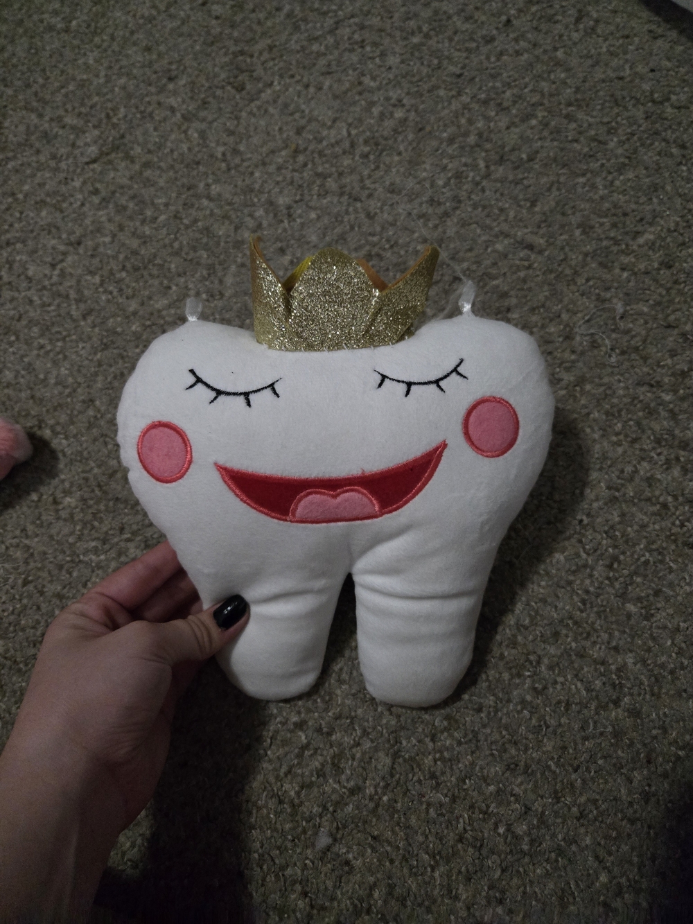 Tooth Fairy Plush Pillow with Gold Crown - White & Pink